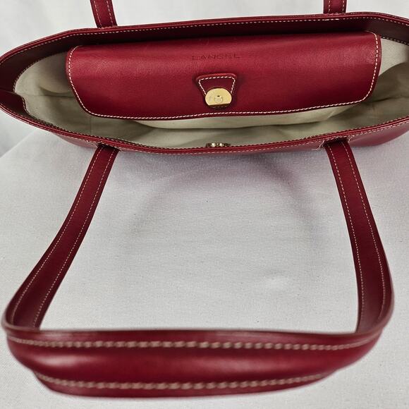 LANCEL WOMEN'S RED LEATHER - CREAM LINER TOP HANDLE HANDBAG W/ DUST BAG 15" x 7" - Picture 11 of 16